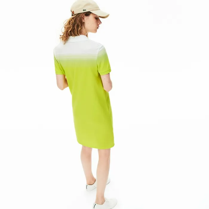 Dresses and Skirts Lacoste Womens Made in France Cotton Piqu Polo Dress Flashy YellowWhite Near Me