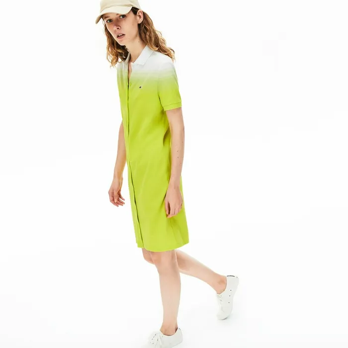 Dresses and Skirts Lacoste Womens Made in France Cotton Piqu Polo Dress Flashy YellowWhite Near Me