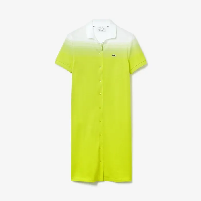 Dresses and Skirts Lacoste Womens Made in France Cotton Piqu Polo Dress Flashy YellowWhite Near Me