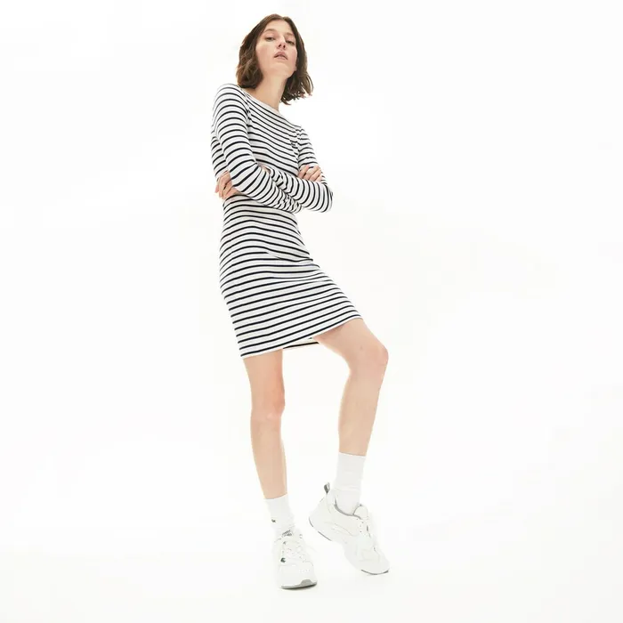 Dresses and Skirts Lacoste Womens Nautical Ribbed Cotton Dress WhiteNavy Blue Shop Online Dresses and Skirts Lacoste Womens Nautical Ribbed Cotton Dress WhiteNavy Blue Shop Online