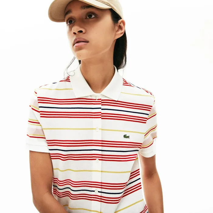 Dresses and Skirts Lacoste Womens Striped Cotton Buttoned Polo Dress WhiteRedYellowNavy BlueLight Pink Near Me