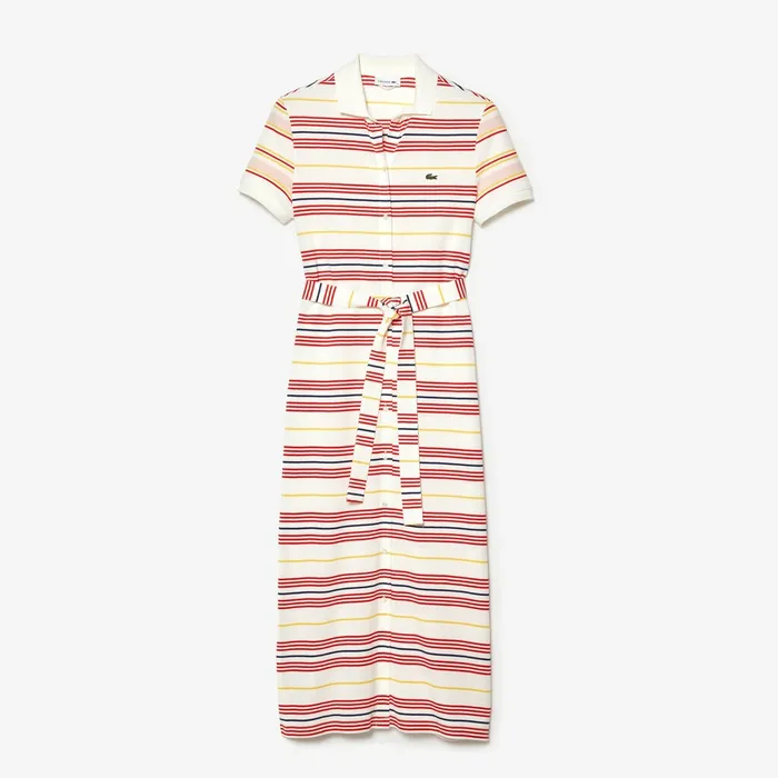 Dresses and Skirts Lacoste Womens Striped Cotton Buttoned Polo Dress WhiteRedYellowNavy BlueLight Pink Near Me