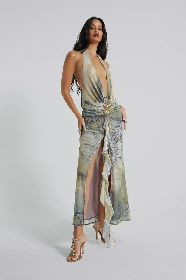 Dresses Women Jaded London Shop Cindy Plunge Maxi Dress In Green