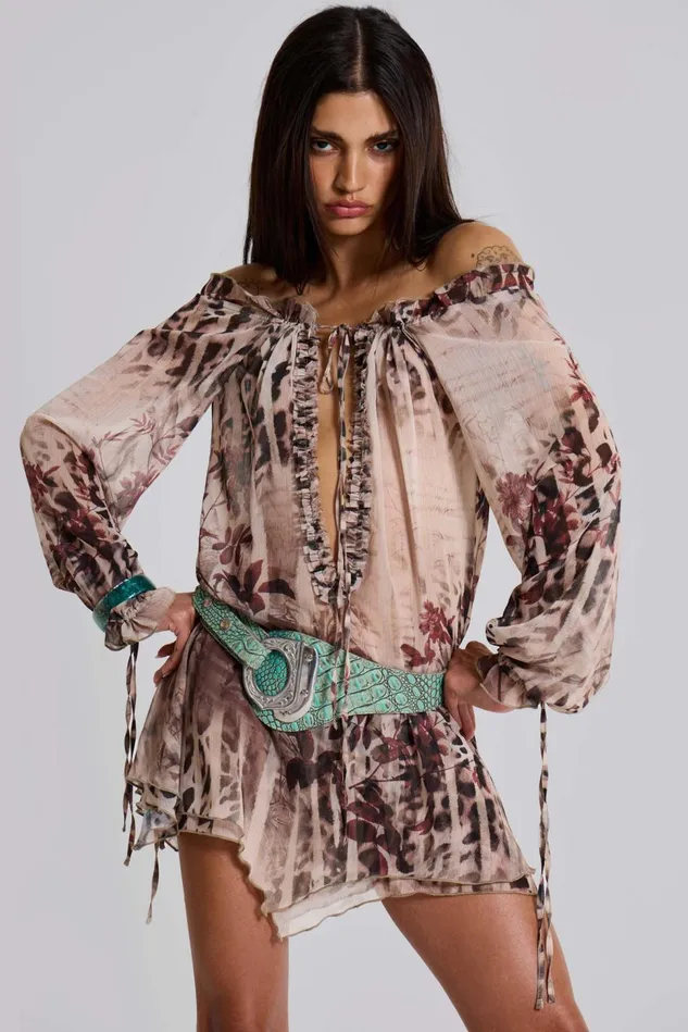 Dresses Women Jaded London Shop Lorenza Sheer Bardot Dress In Oza