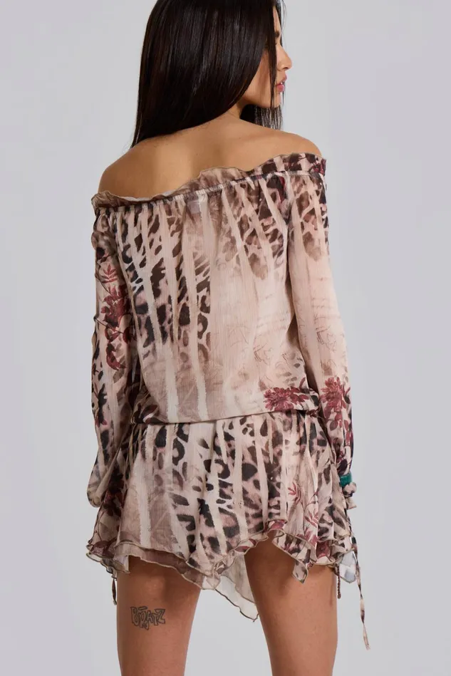 Dresses Women Jaded London Shop Lorenza Sheer Bardot Dress In Oza