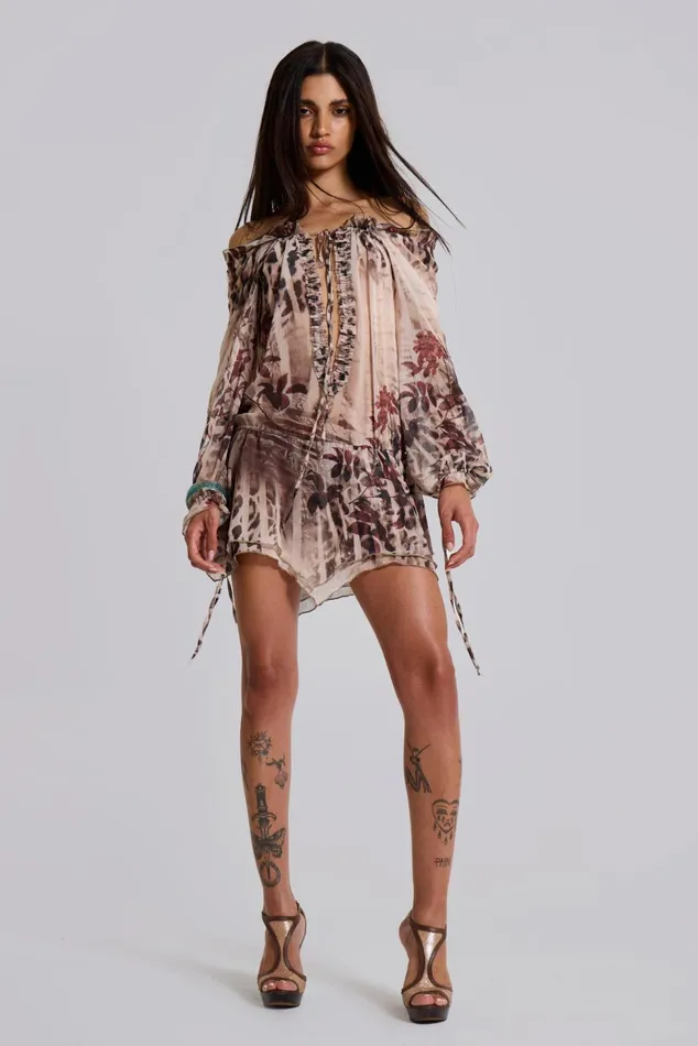 Dresses Women Jaded London Shop Lorenza Sheer Bardot Dress In Oza