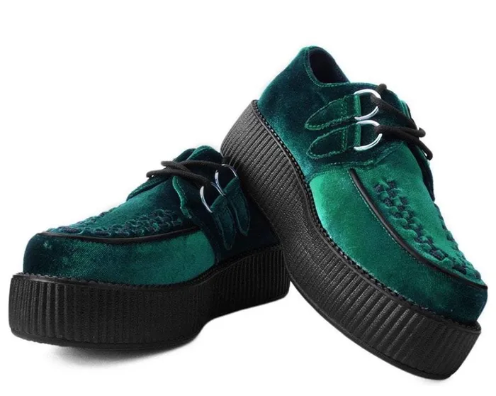 Emerald Green Velvet Vegan Round Toe Viva Mondo Creeper Men TUK Shoes Vegan Emerald Green Velvet Vegan Round Toe Viva Mondo Creeper Men TUK Shoes Vegan