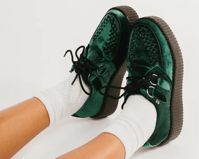 Emerald Green Velvet Vegan Round Toe Viva Mondo Creeper Men TUK Shoes Vegan Emerald Green Velvet Vegan Round Toe Viva Mondo Creeper Men TUK Shoes Vegan