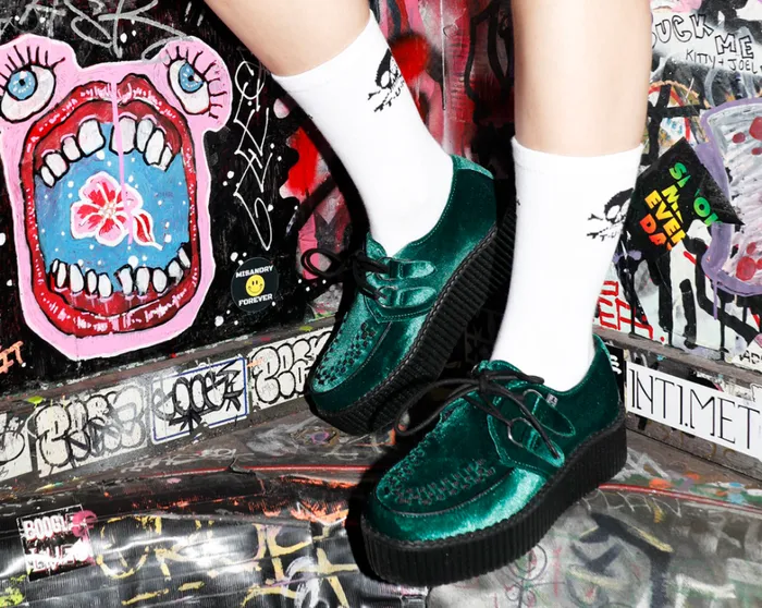 Emerald Green Velvet Vegan Round Toe Viva Mondo Creeper Men TUK Shoes Vegan Emerald Green Velvet Vegan Round Toe Viva Mondo Creeper Men TUK Shoes Vegan