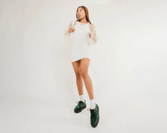 Emerald Green Velvet Vegan Round Toe Viva Mondo Creeper Men TUK Shoes Vegan Emerald Green Velvet Vegan Round Toe Viva Mondo Creeper Men TUK Shoes Vegan
