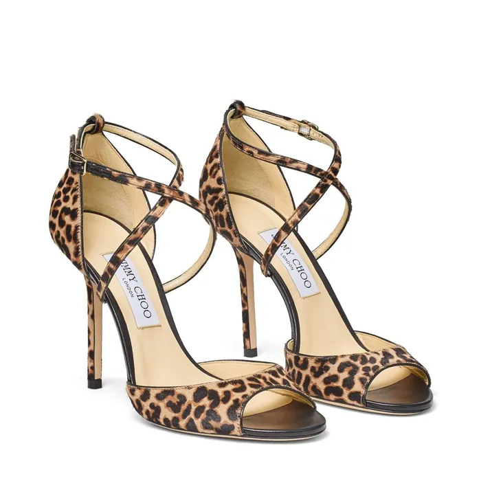 Emsy 100 Natural Mix Leopard Print Pony Sandals Natural Mix Women JIMMY CHOO Sandals