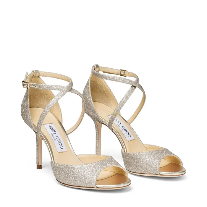 Emsy 85 Platinum Ice Dusty Glitter Sandals Platinum Ice Women JIMMY CHOO Bridal Shoes