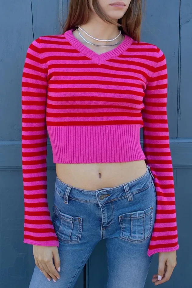 Flared Sleeves Cropped Sweater Women Subdued Sweaters