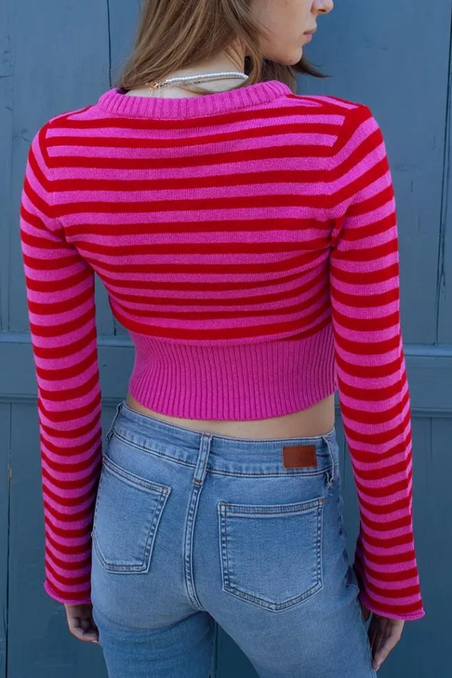 Flared Sleeves Cropped Sweater Women Subdued Sweaters