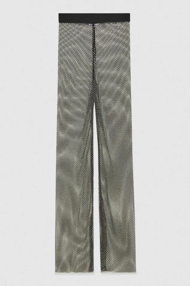 Flared Women Patrizia Pepe Mesh Pants With Rhinestones Nero