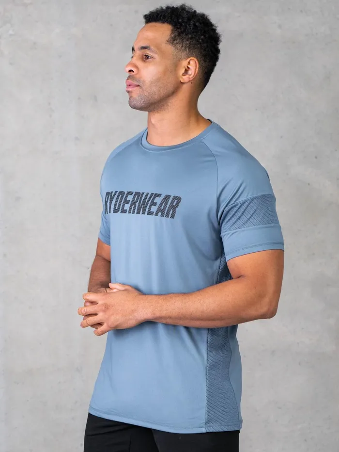 Flex Mesh TShirt 8211 Indigo Blue Men Ryderwear Tops
