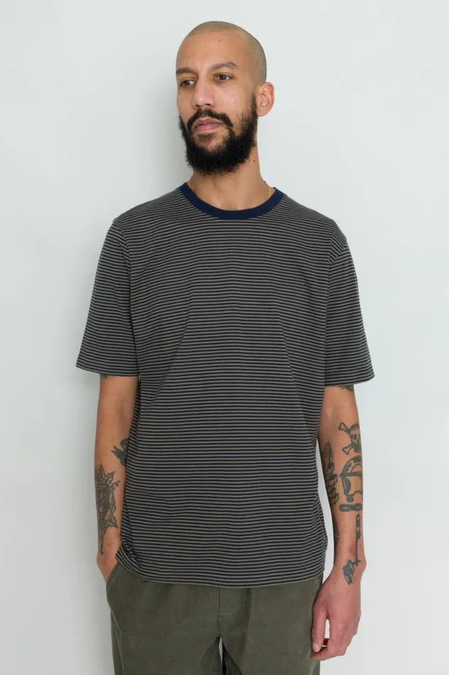 Folk Clothing 12151 Striped TShirt 8211 Navy Sage Mens TShirts