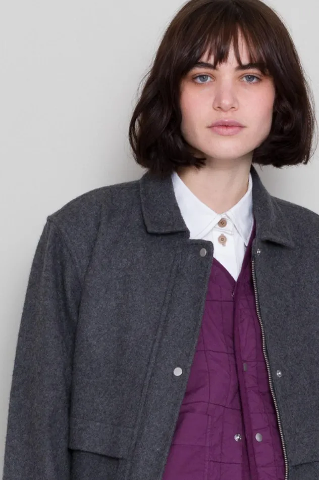 Folk Clothing Blouson 8211 Mid Grey Wool Womens Outerwear