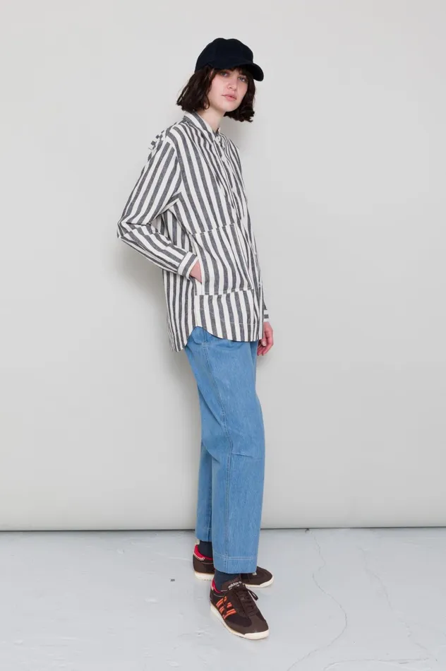 Folk Clothing Boyfriend Shirt 8211 Coal Ecru Stripe Womens Shirting