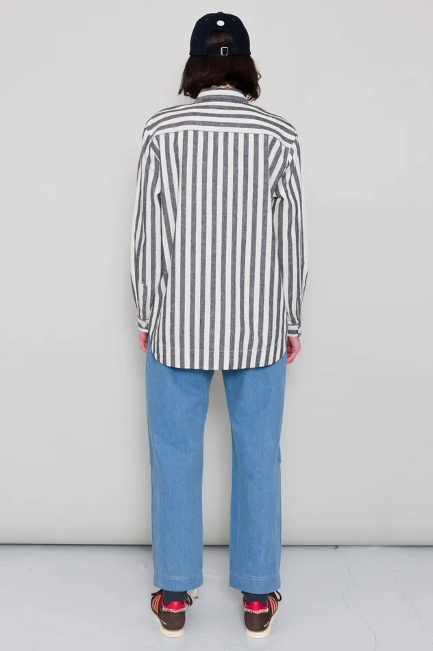 Folk Clothing Boyfriend Shirt 8211 Coal Ecru Stripe Womens Shirting