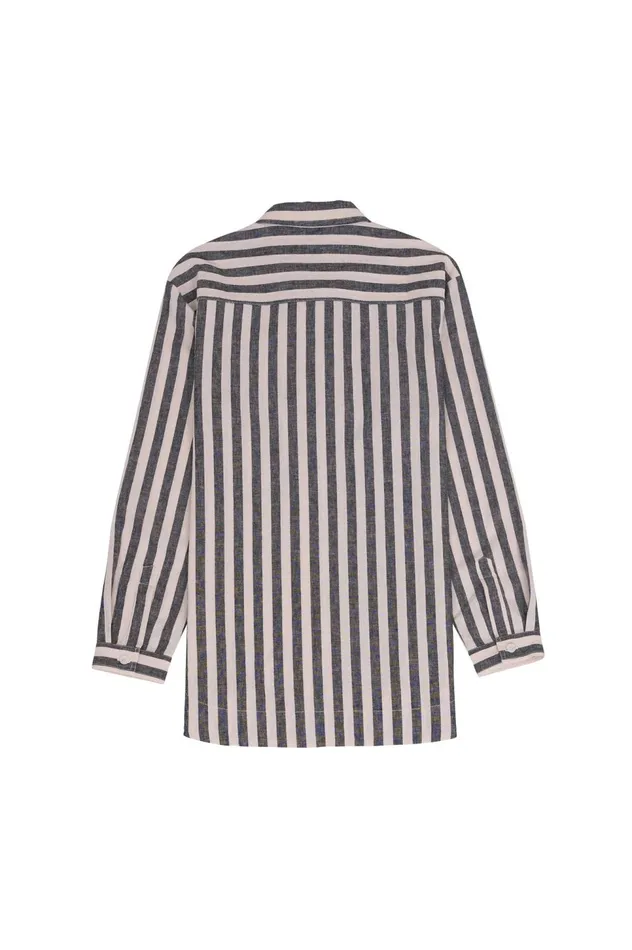 Folk Clothing Boyfriend Shirt 8211 Coal Ecru Stripe Womens Shirting