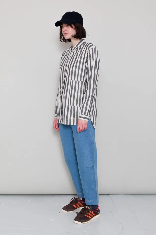 Folk Clothing Boyfriend Shirt 8211 Coal Ecru Stripe Womens Shirting