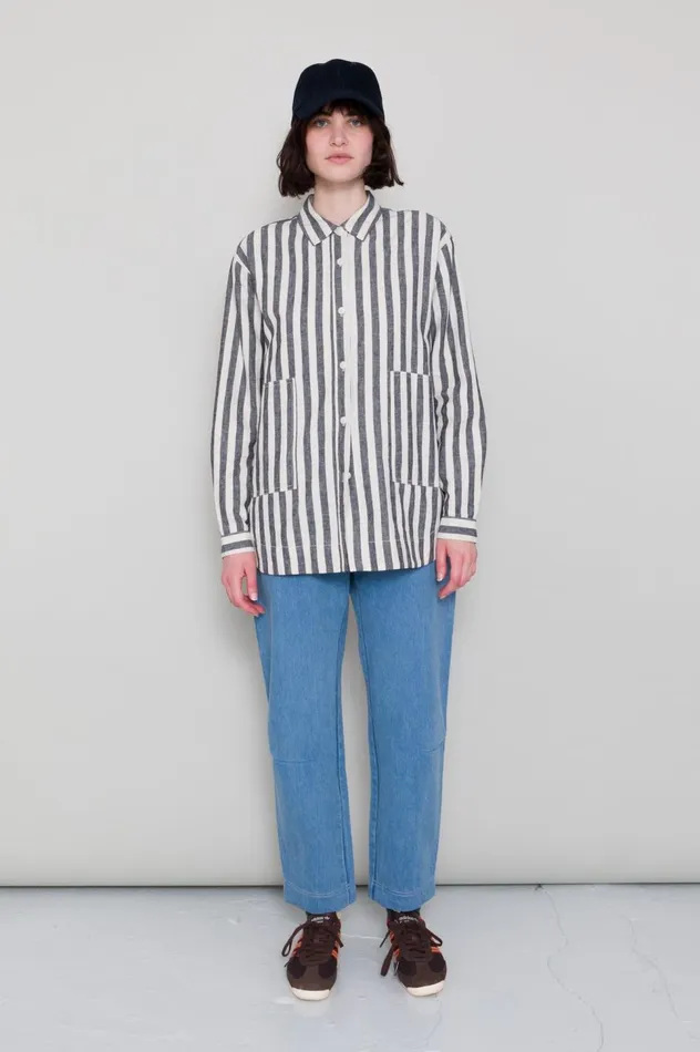 Folk Clothing Boyfriend Shirt 8211 Coal Ecru Stripe Womens Shirting