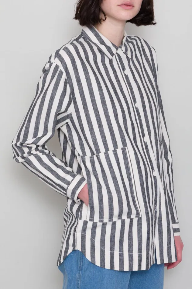 Folk Clothing Boyfriend Shirt 8211 Coal Ecru Stripe Womens Shirting