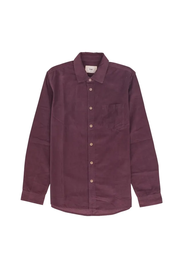 Folk Clothing Direction Babycord Shirt 8211 Black Cherry Mens Shirts