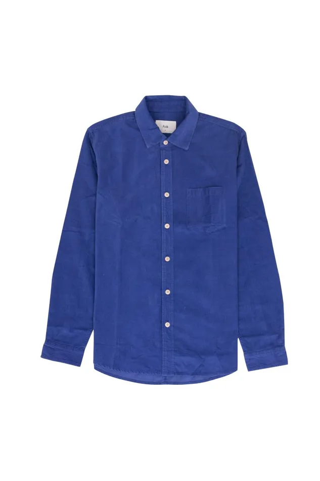 Folk Clothing Direction Babycord Shirt 8211 Bright Blue Mens Shirts