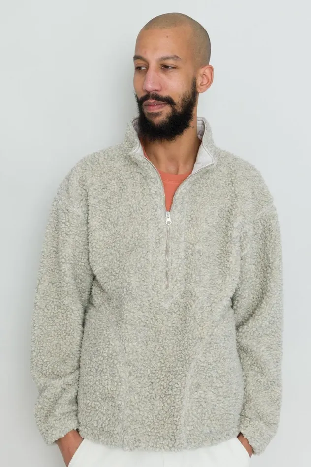 Folk Clothing Fleece Overhead 8211 Greige Curly Wool Mens Outerwear