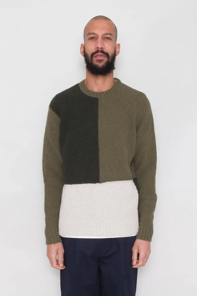 Folk Clothing Fracture Crew 8211 Sage Mix Mens Knitwear