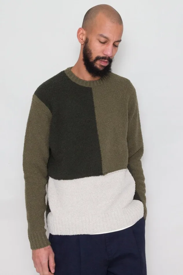 Folk Clothing Fracture Crew 8211 Sage Mix Mens Knitwear
