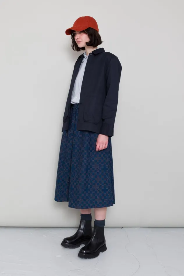 Folk Clothing Full Seam Skirt 8211 Indigo Broken Checkerboard Womens Skirts and Dresses