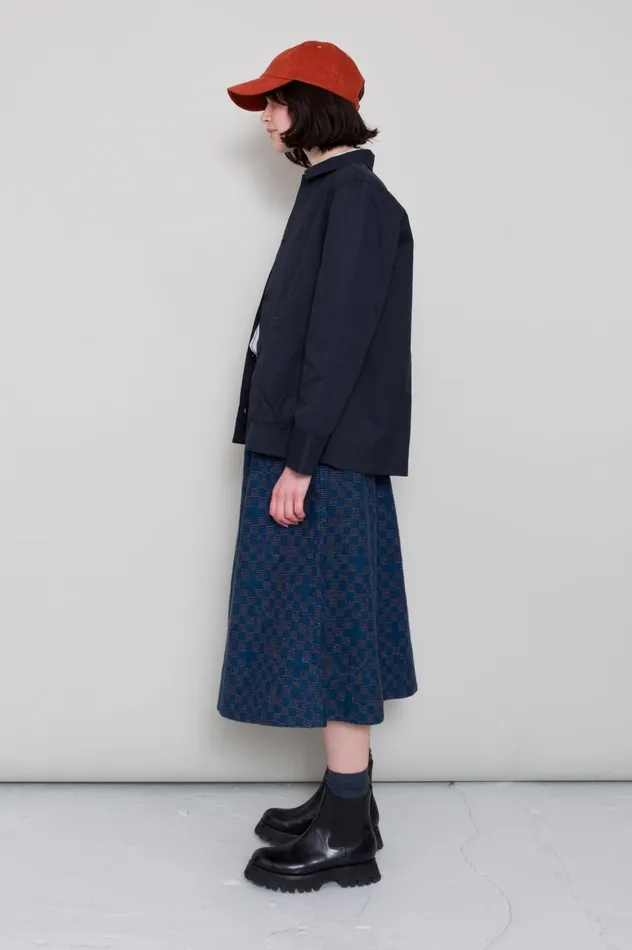 Folk Clothing Full Seam Skirt 8211 Indigo Broken Checkerboard Womens Skirts and Dresses