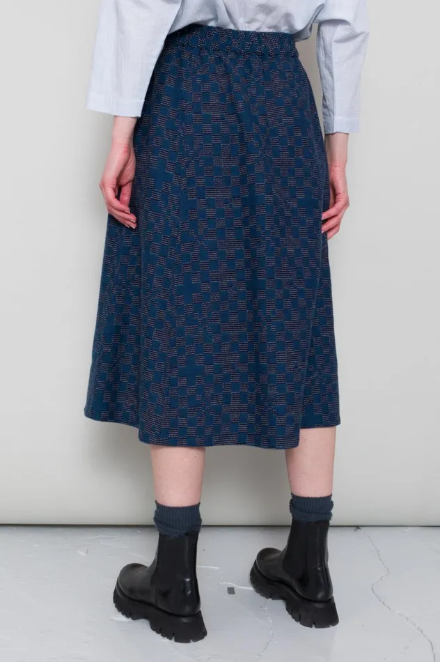 Folk Clothing Full Seam Skirt 8211 Indigo Broken Checkerboard Womens Skirts and Dresses