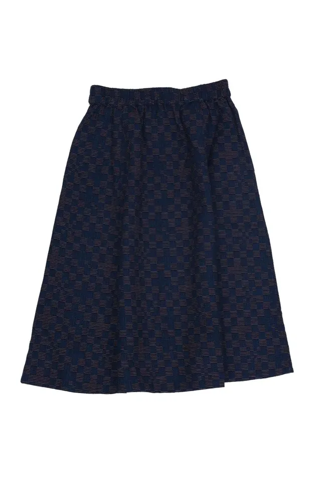 Folk Clothing Full Seam Skirt 8211 Indigo Broken Checkerboard Womens Skirts and Dresses
