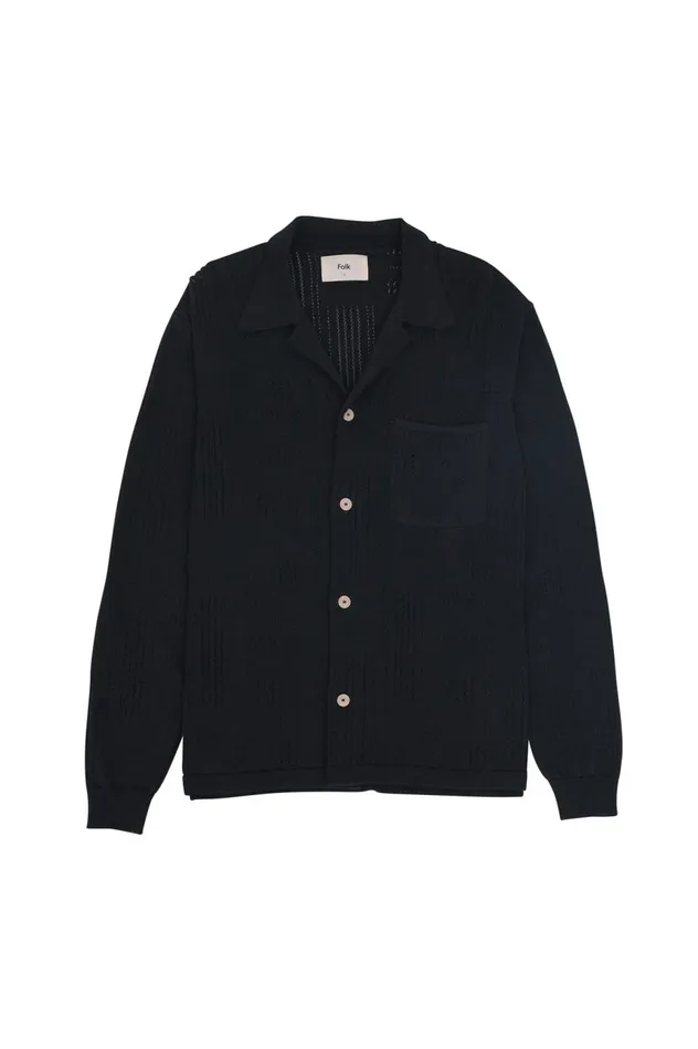 Folk Clothing Knitted Shirt 8211 Soft Black Mens Shirts