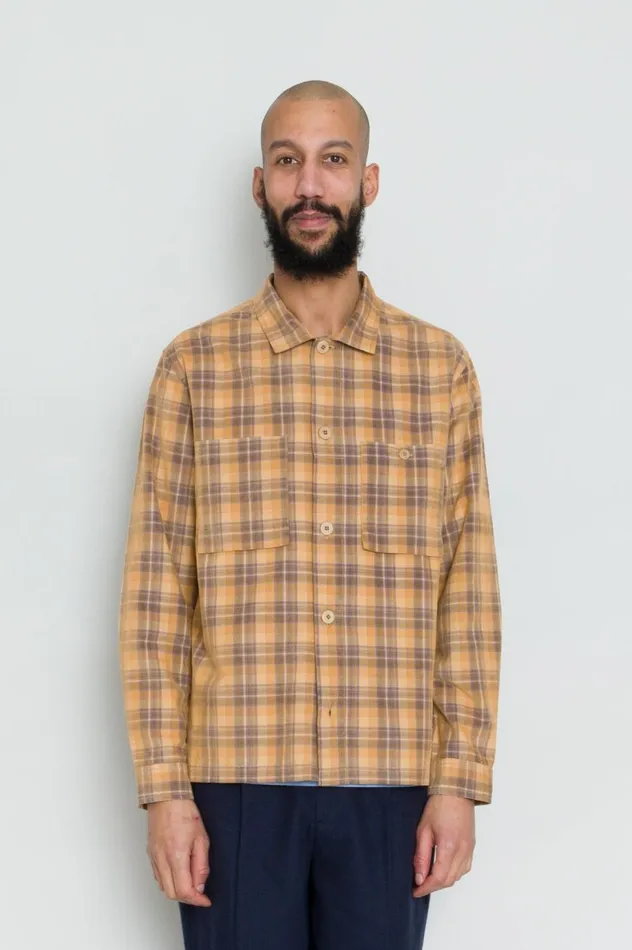 Folk Clothing Patch Overshirt 8211 Light Rust Checked Cord Mens Shirts