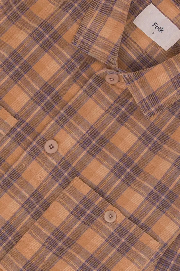 Folk Clothing Patch Overshirt 8211 Light Rust Checked Cord Mens Shirts