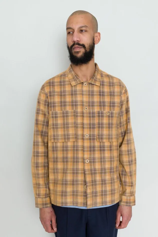 Folk Clothing Patch Overshirt 8211 Light Rust Checked Cord Mens Shirts