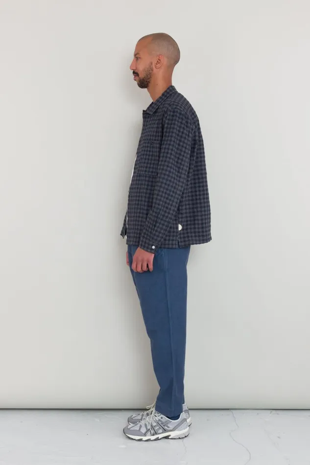 Folk Clothing Patch Overshirt 8211 Navy Crinkle Check Mens Shirts