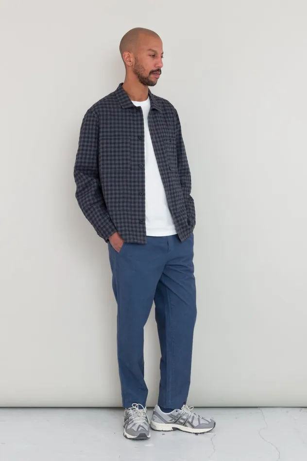Folk Clothing Patch Overshirt 8211 Navy Crinkle Check Mens Shirts