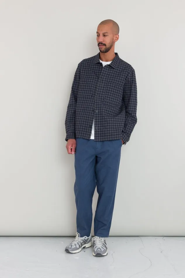 Folk Clothing Patch Overshirt 8211 Navy Crinkle Check Mens Shirts