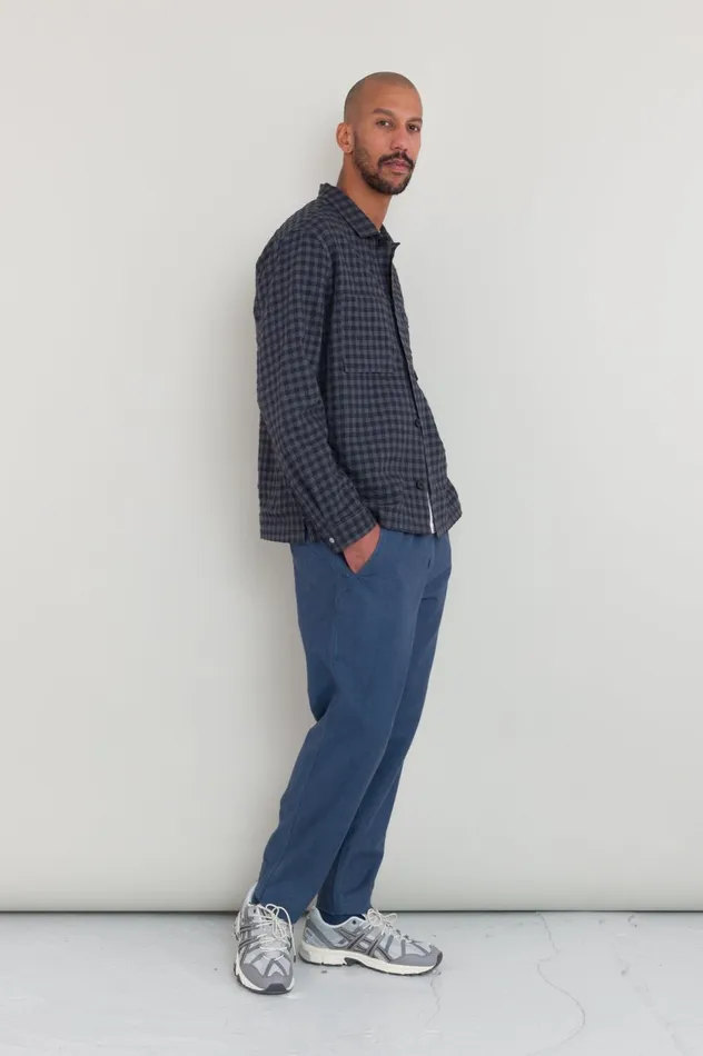 Folk Clothing Patch Overshirt 8211 Navy Crinkle Check Mens Shirts
