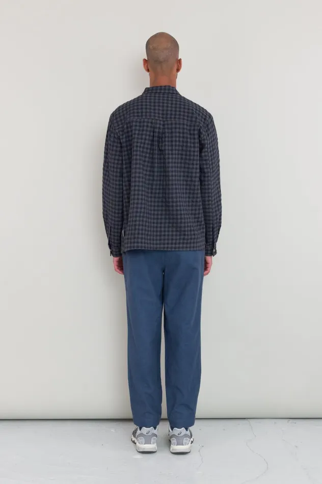 Folk Clothing Patch Overshirt 8211 Navy Crinkle Check Mens Shirts