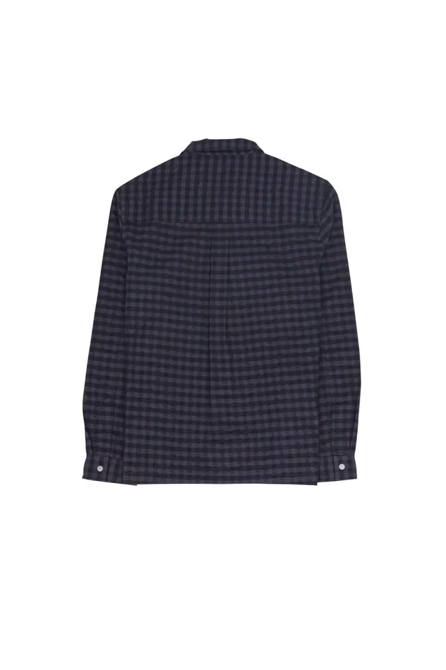Folk Clothing Patch Overshirt 8211 Navy Crinkle Check Mens Shirts