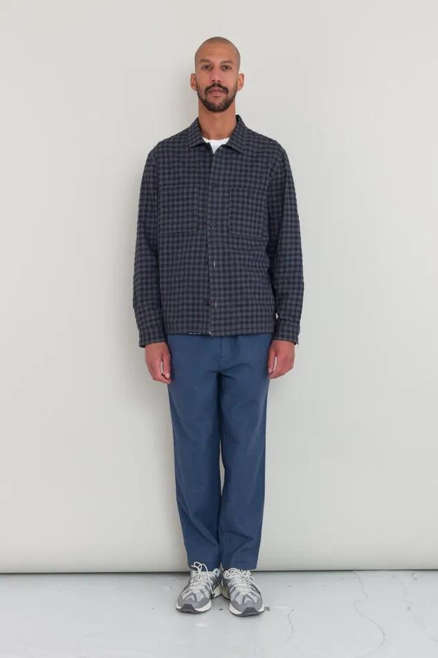 Folk Clothing Patch Overshirt 8211 Navy Crinkle Check Mens Shirts