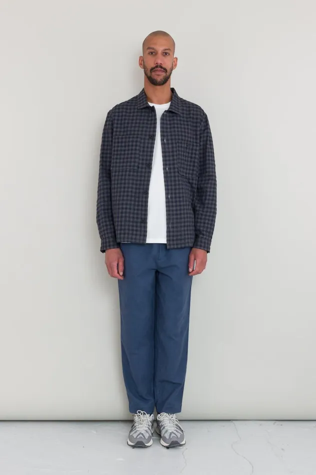Folk Clothing Patch Overshirt 8211 Navy Crinkle Check Mens Shirts