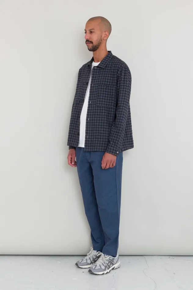 Folk Clothing Patch Overshirt 8211 Navy Crinkle Check Mens Shirts